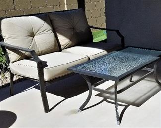 Outdoor patio loveseat and coffee table