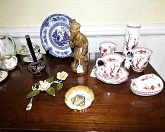 Coalport Porcelain items (far right), Flow Blue Plate, etc