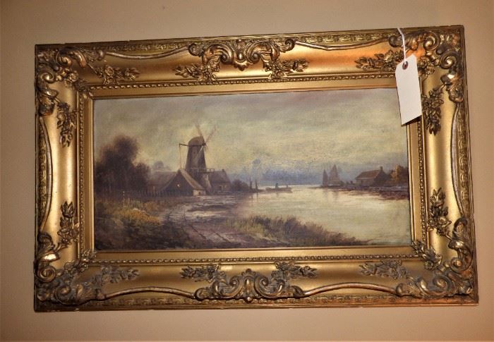 Antique Dutch Original Oil (Signature Illegible) in gorgeous antique frame
