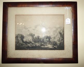 Antique Engraving in Antique Mahogany Frame (Needs Re-Matting)