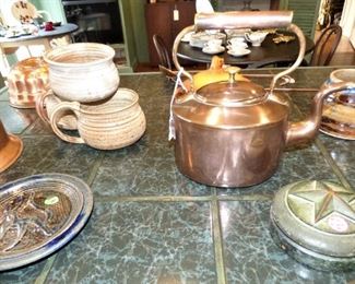 Antique Copper Teapot, Pottery Pieces