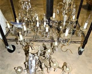 3 Brass Chandeliers with Prisms (Working)