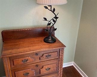 wood 3-drawer nightstand (36" x 29" x 16"); metal lamp (2 available) 