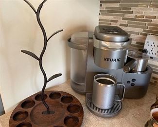 Keurig coffee maker, coffee cup tree 