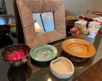 pottery items and  mirror 