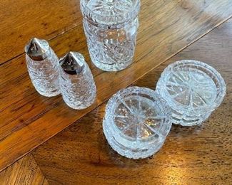 Waterford: coaster set of 8; S & P and jelly jar 