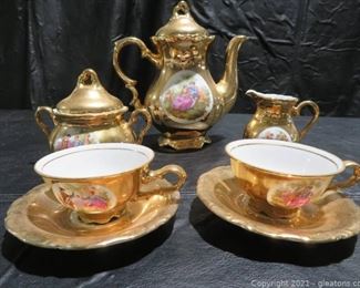 Exquisite Waldershof Germany 22k Gold Tea Set for Two