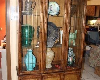 faux bamboo display cabinet, lighted