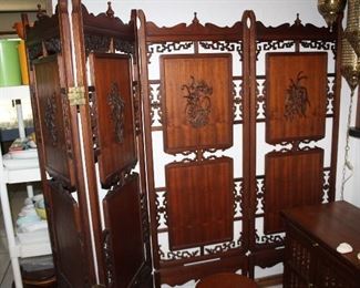 carved teak four panel screen , 70" tall, four 24" panels