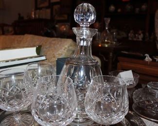 Waterford "Lismore" decanter and large brandy glasses