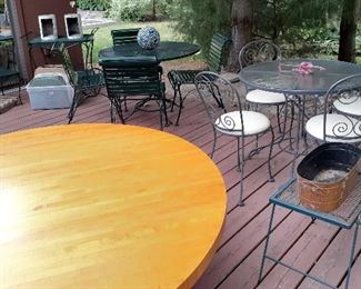 Woodard patio sets, butcher block top table
