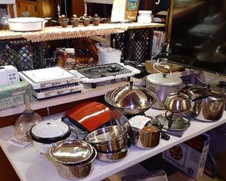 LG 42" flat screen TV, LG sound bar, pots pans, hot plates, toaster