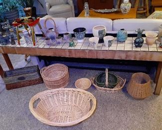 baskets, pottery, foo dogs