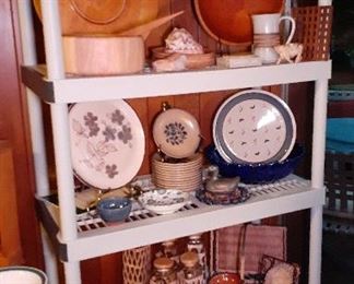 vintage tins, wooden bowls, enamel pot