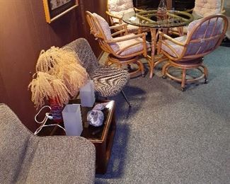 Woodard, mid century modern, Clark Casual rattan 4 chairs and table