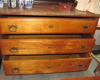 Antique three drawer chest with marble top