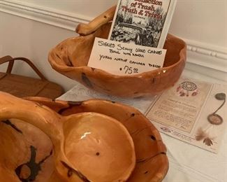 Sculls wood carved bowl & spoon, Yukon Native Canada Decor