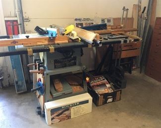 Delta tablesaw with side extension, built in router table and Incra fence.
