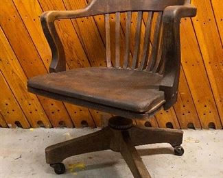 Circa 1930 wood deco swivel office chair 