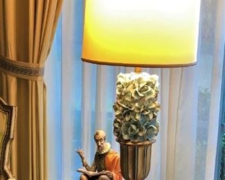 Unique vintage lamp; porcelain figurine by artist Antonio Borsato (Italy)