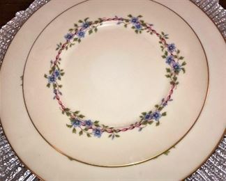 Silver chargers; "Belvidere" china by Lenox