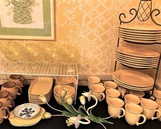 Yellow cabbage glasses; other yellow dishes; plate holder