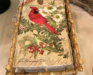 Cardinal hand towels; bamboo style holder