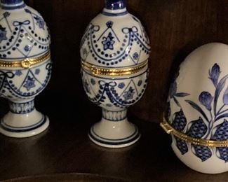 Blue & white hinged  "eggs"