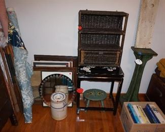 crock, footstool, fabric