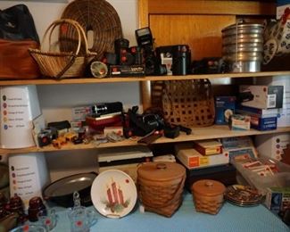 baskets, cameras, harvest lunch pail, cross stitch kits