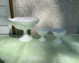 lot 37- milk glass lot- candlesticks and compote $20
