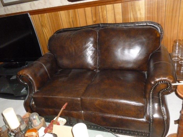 Awesome leather loveseat w/tack trim