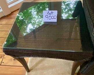 Lot 9000. $3,950.00 Gorgeous 8 Piece Outdoor Wicker Furniture, high-end by Lloyd Loom/Flanders.  Set includes Sofa 82" W x 36" D x 36" T,  with Cushions and Pillows, Coffee Table 42" W x 22" D x 17" T; Two side-tables 21.5"W x 22" D x 21" T,  2 Chairs, 36" W x 38"D  x Lot 9000. $3,950.00 Gorgeous 8-Piece Outdoor Wicker Furniture, by high-end Lloyd Loom/Flanders.  Set includes Sofa 82" W x 36" D x 36" T,  with Cushions and Pillows, Coffee Table 42" W x 22" D x 17" T; Two side-tables 21.5"W x 22" D x 21" T,  2 Chairs, 36" W x 38"D  x 36" tall, and 2 Ottomans 24" W x 20" D, x 17"T all with cushions and pillows.  Lloyd Flanders is the premier maker of quality Wickerware and costs a mint, and built to last..  Excellent Condition.   Note:  This set was kept covered in an outdoor gazebo for the summers and then stored in a temperature controlled garage.  It's in perfect shape!