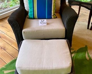 Lot 9000. $3,950.00 Gorgeous 8-Piece Outdoor Wicker Furniture, by high-end Lloyd Loom/Flanders.  Set includes Sofa 82" W x 36" D x 36" T,  with Cushions and Pillows, Coffee Table 42" W x 22" D x 17" T; Two side-tables 21.5"W x 22" D x 21" T,  2 Chairs, 36" W x 38"D  x 36" tall, and 2 Ottomans 24" W x 20" D, x 17"T all with cushions and pillows.  Lloyd Flanders is the premier maker of quality Wickerware and costs a mint, and built to last..  Excellent Condition.   Note:  This set was kept covered in an outdoor gazebo for the summers and then stored in a temperature controlled garage.  It's in perfect shape!