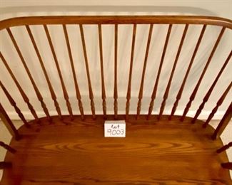 Lot 9003. $250.00. Vintage and Exquisitely made L. Hitchcock Windsor Farmhouse Style Bench in Mint Condition.  44" W  x 22" Deep x 39" T. Oak bench is handcrafted with a bentwood frame, slatted back, signed on Rear.  This is a future antique that will hold up for generations!  Perfect for your foyer!