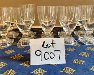 Lot 9007. $40.00  Lot of Ten Water Goblets, 7" tall, with square base in excellent Condition. The next lot is nearly the same with only a half inch difference in height, so if you could use a large quantity for a wedding or shower, this is a big lot!