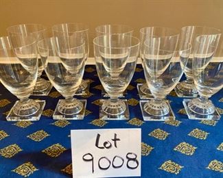 Lot 9008. $40.00 Ten Water Glasses, Unbranded, measure  6.5" tall x 2.5" square base, Exc. Condition and match the previous lot with a mere half inch difference in height.