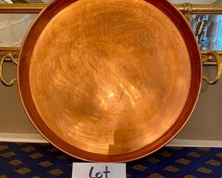 Lot 9011A. $65.00 William Sonoma Copper Tray or Paella Pan with Brass Handles, 19" diameter x 2" high - Beautiful Patina!