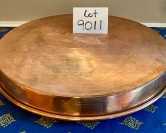 Lot 9011A. $65.00 William Sonoma Copper Tray or Paella Pan with Brass Handles, 19" diameter x 2" high - Beautiful Patina!