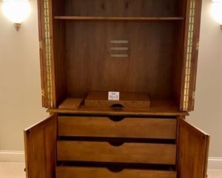 Lot 9013. $650.00  Beautiful Media Cabinet/Armoire with 3 drawers. Measures 51.5" W x 26" D x 81" T.  Very nice Plank Style will fit any decor.  It can be repurposed into a Bar or Wardrobe.  