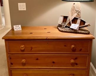 Lot 9015. Three-Drawer Pine Cottage Dresser, Cedar-Lined and Attractive.  Measures 45" W x 21"d x 34" T. 
