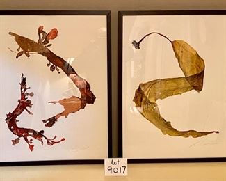 Lot 9017 $295.00 for the Pair of Signed Anthropologie Abstract Floral Prints with Black Frames. 22" W x 28" T. These pieces retailed for $398 EACH!