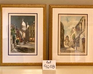 Lot 9018. $300.00 Here's a sweet pair of  Lithos of Paris Street Scenes, signed and numbered, purchased at the Proud Fox Gallery,  15" W x 19" T.  Artist last name is illegible but first name is Charles.