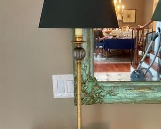 Lot 9029   220.00  Pair of Candlestick Lamps with Black Shades. Made by LampCrafters out of Lexington, NC 	Measures 29" x 10" diam. shades x 6.5" base. 