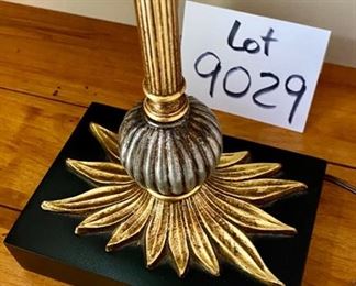 Lot 9029   220.00  Pair of Candlestick Lamps with Black Shades. Made by LampCrafters out of Lexington, NC 	Measures 29" x 10" diam. shades x 6.5" base. 