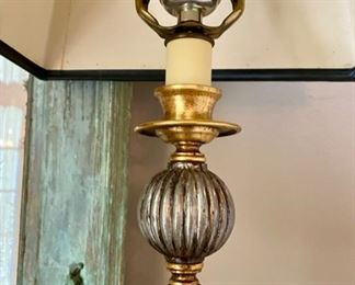 Lot 9029   220.00  Pair of Candlestick Lamps with Black Shades. Made by LampCrafters out of Lexington, NC 	Measures 29" x 10" diam. shades x 6.5" base. 