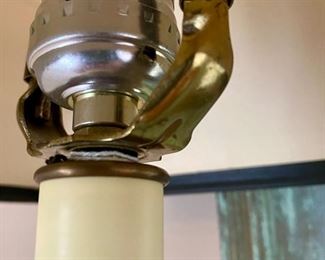 Lot 9029   220.00  Pair of Candlestick Lamps with Black Shades. Made by LampCrafters out of Lexington, NC 	Measures 29" x 10" diam. shades x 6.5" base. 