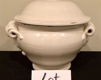 Lot 9022. $60.00  Pippo Torcivia Cachepot/Tureen with lid.  Cream colored, with a twisted rope design on 