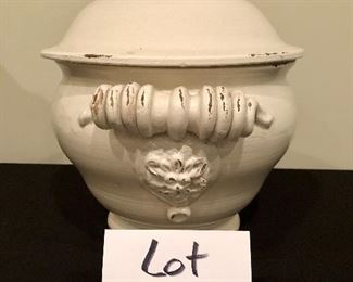 Lot 9022. $60.00  Pippo Torcivia Cachepot/Tureen with lid.  Cream colored, with a twisted rope design on 