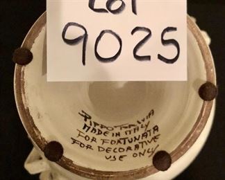 Lot 9025.  $75.00 Pippo Torcivia decorative jar with lid.  Distressed, cream colored glazed finish with beautiful, ceramic handles.